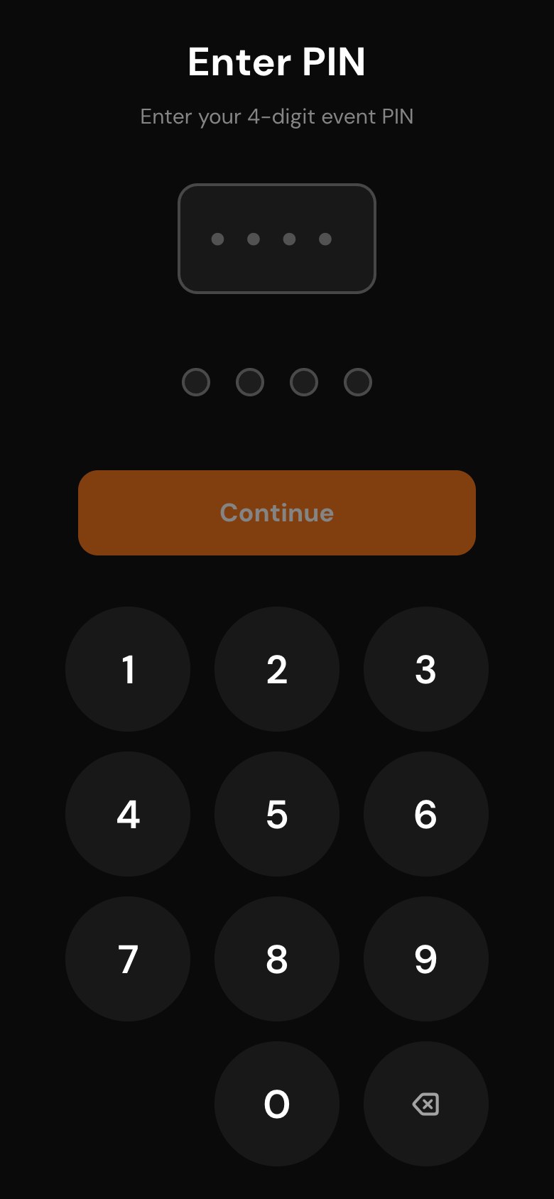 The Gameday gate app on a phone, asking staff for the event PIN